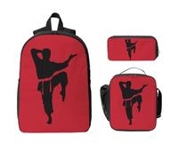 Yyoretp Sac à dos 3 pièces, réglable, polyvalent, grande capacité, imprimé karaté, pour homme, boîte à déjeuner et trousse à crayons