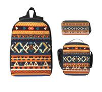 Yyoretp Sac à dos 3 pièces, réglable, polyvalent, grande capacité, imprimé motifs nationaux africains, sac à dos et trousse à crayons