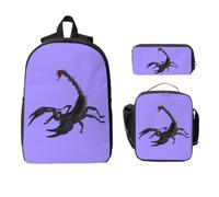 Yyoretp Sac à dos 3 pièces, réglable, polyvalent, grande capacité, imprimé scorpion, boîte à déjeuner et trousse à crayons