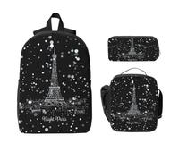 Yyoretp Sac à dos 3 pièces, réglable, polyvalent, grande capacité, imprimé Tour Eiffel de Paris, sac à dos, boîte à déjeuner et trousse à crayons