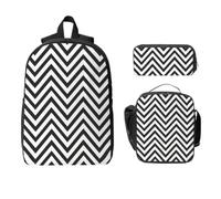 Yyoretp Sac à dos 3 pièces, réglable, polyvalent, grande capacité, imprimé zigzag rayé, boîte à déjeuner et trousse à crayons