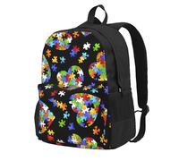 Yyoretp Sac à dos décontracté pour la sensibilisation à l'autisme - Pièces de puzzle - Imprimé cœur - Pour homme et femme - Grande capacité - Pour voyage, travail, ordinateur