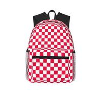 Yyoretp Sac à dos décontracté pour ordinateur portable - Motif carreaux rouges et blancs - Sac à dos classique pour le voyage et le travail - Sac à dos léger