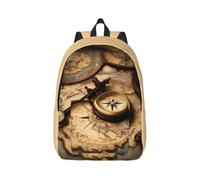 Yyoretp Sac à dos tendance en toile avec boussole et carte du monde ancien, décontracté, léger, sac à dos de voyage, multi-usages, Noir , M, Décontracté