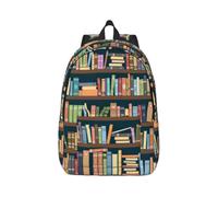 Yyoretp Sac à dos tendance en toile avec imprimé vers de bibliothèque - Style décontracté et léger - Sac à dos de voyage multifonction, Noir , M, Décontracté