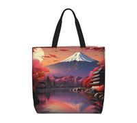 Yyoretp Sac fourre-tout de grande capacité avec fermeture éclair - Imprimé paysage du Japon Mount Fuji - Sac à bandoulière réutilisable pour le shopping