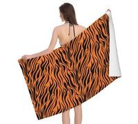 Yyoretp Serviette de plage légère en microfibre imprimée à rayures tigrées oranges super absorbante et douce pour piscine