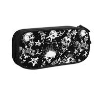 Yyoretp Trousse à crayons blanche de grande capacité avec motif tête de mort punk, double couche à fermeture éclair., Noir , Taille unique, Trousse de beauté