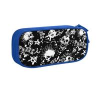 Yyoretp Trousse à crayons blanche de grande capacité avec motif tête de mort punk, double couche à fermeture éclair., bleu, Taille unique, Trousse de beauté