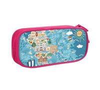 Yyoretp Trousse à crayons de grande capacité avec fermeture éclair double couche avec imprimé carte de Grèce., rose, Taille unique, Trousse de beauté