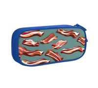 Yyoretp Trousse à crayons de grande capacité avec fermeture éclair double couche avec motif bacon., bleu, Taille unique, Trousse de beauté