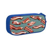 Yyoretp Trousse à crayons de grande capacité avec fermeture éclair double couche avec motif bacon., bleu, Taille unique, Trousse de beauté