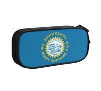Yyoretp Trousse à crayons de grande capacité avec fermeture éclair double couche avec motif drapeau du Dakota du Sud., Noir , Taille unique, Trousse de beauté
