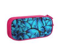 Yyoretp Trousse à crayons de grande capacité avec imprimé papillon bleu, double couche avec fermeture éclair, trousse de maquillage., rose, Taille unique, Trousse de beauté