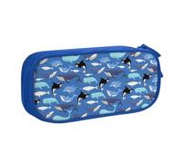 Yyoretp Trousse à crayons de grande capacité avec motif baleine, double couche avec fermeture éclair, trousse de maquillage., bleu, Taille unique, Trousse de beauté