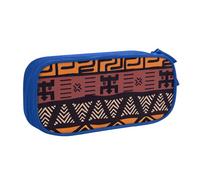 Yyoretp Trousse à crayons de grande capacité en tissu africain imprimé tribal double couche avec fermeture éclair pour maquillage, bleu, Taille unique, Trousse de beauté