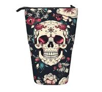 Yyoretp Trousse télescopique avec motif floral et tête de mort - Avec support pour stylos et stylos