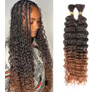 YYQXZG Deep Wave Bulk Braiding Hair 20 Inch No Weft Water Wave Hair Deep Wave Crochet Braiding Hair Extensions for Boho Braids (1B/30#, 2Bundles,120g)