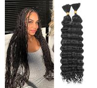 YYQXZG Deep Wave Bulk Hair for braiding 16 Inch No Weft Ombre Synthetic Curly Braiding Hair Extensions for Boho Braids (2bundles,100g,1B)