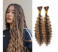 YYQXZG Deep Wave Bulk Hair for braiding 16 Inch No Weft Synthetic Curly Braiding Hair Extensions for Boho Braids (2bundles,100g,P4/27)