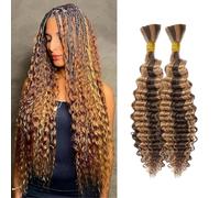 YYQXZG Deep Wave Bulk Hair for Braiding Ombre Water Wave Hair No Weft Synthetic Curly Braiding Hair Extensions for Boho Braids (P4/27, 20inch)