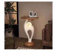 YYRHD-CZ Table D'appoint Créative avec Veilleuse en Forme De Lune Artificielle, Table Basse en Forme De Cerf Noir, 3 Couleurs Réglables, Idéale for La Décoration De La Chambre Et du Salon(White)