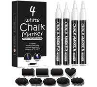 YYSHUS Crayons à craie blanche pour fenêtres et tableaux Lavables, 4 pièces Crayons à craie liquide blanche + 45 étiquettes pour miroirs et verre, set de calligraphie pour débutants • stylos de