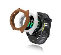 yystao Forerunner 970 Lot de 2 coques de protection semi-rigide en TPU pour Garmin Forerunner 970 - Absorption des chocs - Légères - Style cuir gris - Marron et blanc