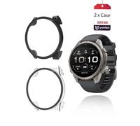 yystao Lot de 2 coques transparentes et noires pour Garmin fēnix 9 Pro 47 | 2 en 1 PC Bumper Case avec protection d'écran en verre trempé 9H. Protection intégrale, clarté HD et toucher fluide.