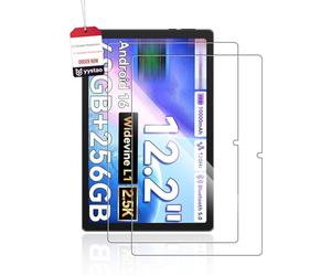 yystao Lot de 2 films de protection d'écran pour tablette TABWEE T60 12,2" 2026, en verre trempé 9H, avec autocollant, résistant aux rayures, transparent haute définition