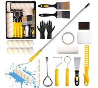 YYSWSAKY 20PCS Rouleau Peinture Set, 2 x 23CM et 2 x 11CM Rouleaux, con 1.5M Mango Extensible, Plateaux de Peinture, Brocha, Espátula, Guantes, Rouleau Kit pour Murs, Plafond, Portes, Garnitures