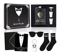YYSWSAKY 9 Pièces Cadeau pour Témoin, Boîte Coffret Cadeau Noire pour Témoin avec Best Man Chaussette, Carte, Flasque avec Gravure, Gobelets et Entonnoir, Cadeau pour Témoin Mariage Personnalisé