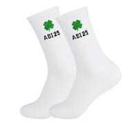 YYSWSAKY ABI 2025 Chaussettes de sport avec motif brodé trèfle à quatre feuilles, cadeau de remise de diplôme, chaussettes amusantes pour la remise des diplômes et amis, Blanc., 35-41