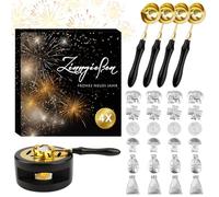 YYSWSAKY Kit de moulage d'étain pour le Nouvel An - 1 poêle en bois massif, 4 cuillères à fondre, 24 figurines en étain, 1 cahier d'oracle, coulée de cire pour le Nouvel An - Jeu de divination
