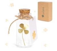 YYSWSAKY Porte-bonheur, véritable trèfle à quatre feuilles dans une bouteille en verre avec bouchon, cadeau de remerciement, porte-bonheur pour les examens, petit cadeau porte-bonheur (gold)