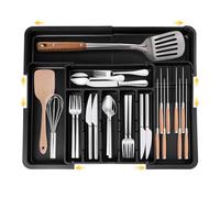 YYSWSAKY Range Couverts Pour Tiroir 50 Cm X 47, Plateau D'Ustensiles Extensible XXL, Porte-Couverts Réglable, 2 Blocs Amovibles Organisateur De Cuisine Rangement Compact Pour Contenir Des Cuillères