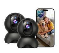 YYSY Lot de 2 caméras de sécurité d'intérieur 2K pour animal de compagnie/chien/bébé avec application pour téléphone, caméra WiFi panoramique à 360° pour sécurité à domicile, vision nocturne, suivi de