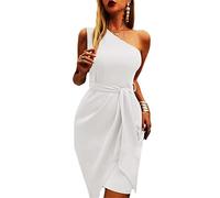 Yytcsjz Robes moulantes froncées à une épaule pour femmes, sans manches asymétriques, été décontracté, robe mi-longue de cocktail à ceinture en satin à une épaule (Color : Creamy-white, Size : XXL)