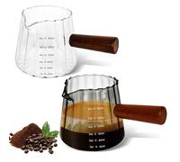 YYTECH 2 pièces 180ml Verre Doseur avec Manche en Bois, Transparents Tasse Avec Ouverture en Forme de V, Verre Mesureur Cuisine à Cocktail, Verres à Expresso, pour Machine à café, Alcool,Café au Lait