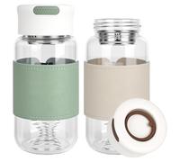 YYTECH 2 Pièces Shaker à Protéines en Verre 16 Oz avec Tamis Intégré et Balle de Mélange en Acier Inoxydable, Anti-Fuite et sans BPA, Design Antidérapant en Silicone
