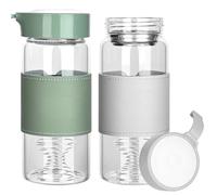 YYTECH 2 Pièces Shaker à Protéines en Verre 16 Oz avec Tamis Intégré et Balle de Mélange en Acier Inoxydable, Anti-Fuite et sans BPA, Design Antidérapant en Silicone