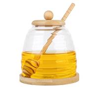 YYTECH Distributeur de miel en verre avec louche et couvercle, 500 ml, verre transparent, distributeur de miel, pot à miel, pot à miel, pour servir le miel et le sirop