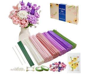 YYUENG TAK 500 Pcs Rose et violet Fil Chenille Fleur（6 Color）,Pipe Cleaners Flower Kit, Pour Cadeau Fête des Mères Bouquet Diplôme Décoration Maison,Cure Pipe Chenille,fils chenilles loisirs creatifs