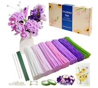 YYUENG TAK Kit Complet Fleurs en Violet Fils Chenille - 500 Cure-Pipes en Coffret avec Accessoires pour Loisirs Creatifs et Décoration DIY(30cm x 6mm),Purple Pipe Cleaners Flower,Bouquet de fleurs