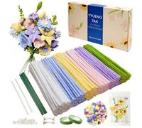 YYUENGTAK 500 Pièces Fil Chenille (6 couleurs), fils chenilles loisirs creatifs de fleurs, avec instructions, pompons, 20 fils floraux, Étamines, ruban adhésif,bâton de colle thermofusible