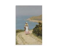 YYUEQIL Edmund Blair Leighton Impression de fille sur un chemin côtier Décoration murale à suspendre pour chambre à coucher sans cadre 40 x 60 cm