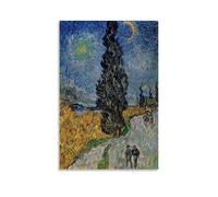 YYUEQIL Impression sur toile de Vincent Van Gogh - Motif route avec cyprès et étoile - Décoration murale moderne pour chambre à coucher - Sans cadre - 60 x 90 cm