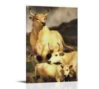 YYUEQIL Impression sur toile Edwin Landseer The Wild Cattle of Chillingham - Décoration d'intérieur - Cadre moderne - 50 x 75 cm
