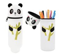 YYUEZHI Trousse Scolaire Silicone, Kawaii Étui École 2 en 1 en Silicone, Trousse à Crayons Rétractable, avec Fermeture Eclair, Verticale, pour École, Le Bureau, Garçons Filles (Kawaii Panda)