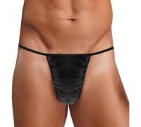 Yyuihri Lot de 3 String Homme Élastique Erotique Simili Cuir Mini Slip Bikinis Brief Tanga Wetlook sous-vêtements Noir Bleu Argent XL